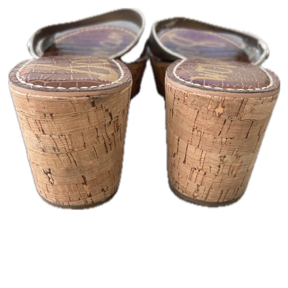 Sam Edelman Reid Metallic Leather Slide Sandals Wedge Heels - Picture 4 of 5